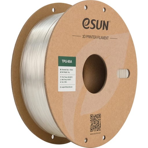 eSUN TPU 95A Flexible 3D Printer Filament 1.75mm 1kg Spool - Transparent