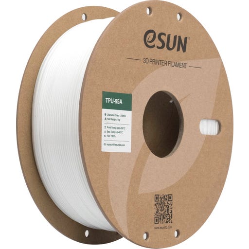 eSUN TPU 95A Flexible 3D Printer Filament 1.75mm 1kg Spool - White
